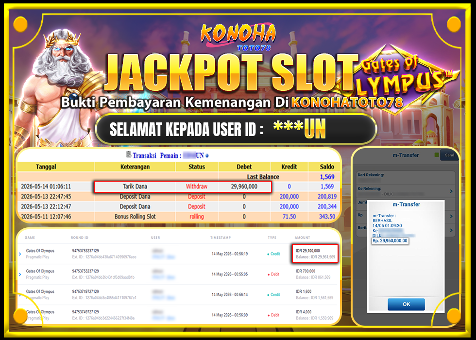 KONOHATOTO78 JACKPOT GATES OF OLYMPUS Rp.29.960.000 LUNAS